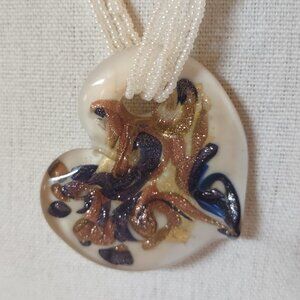Vtg Real MURANO VENETIAN Heart PENDANT NECKLACE VENETIAURUM ART GLASS Seed Bead